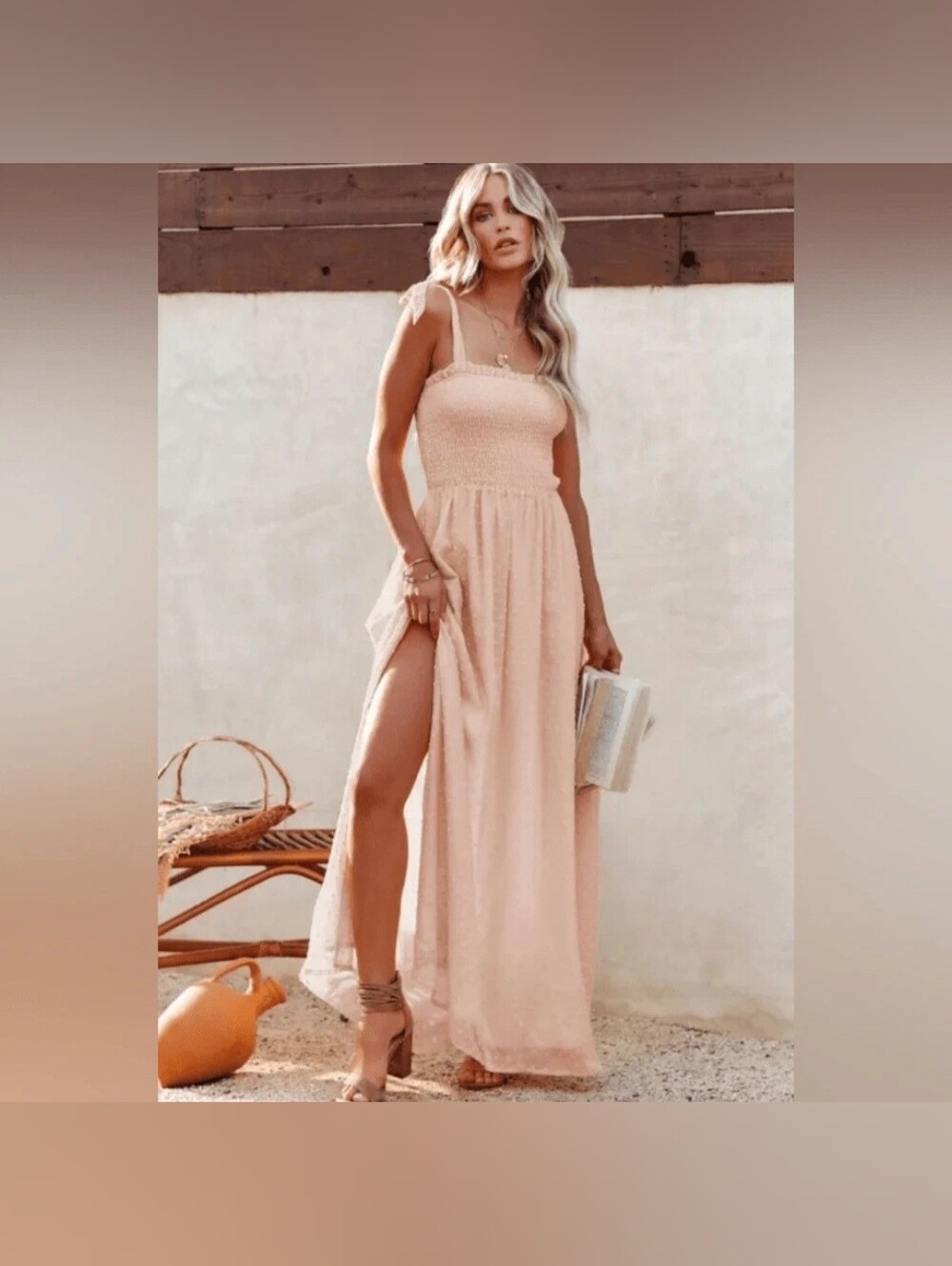Sleeveless Smocked Maxi Dress With Side Split - Picture 3 of 7